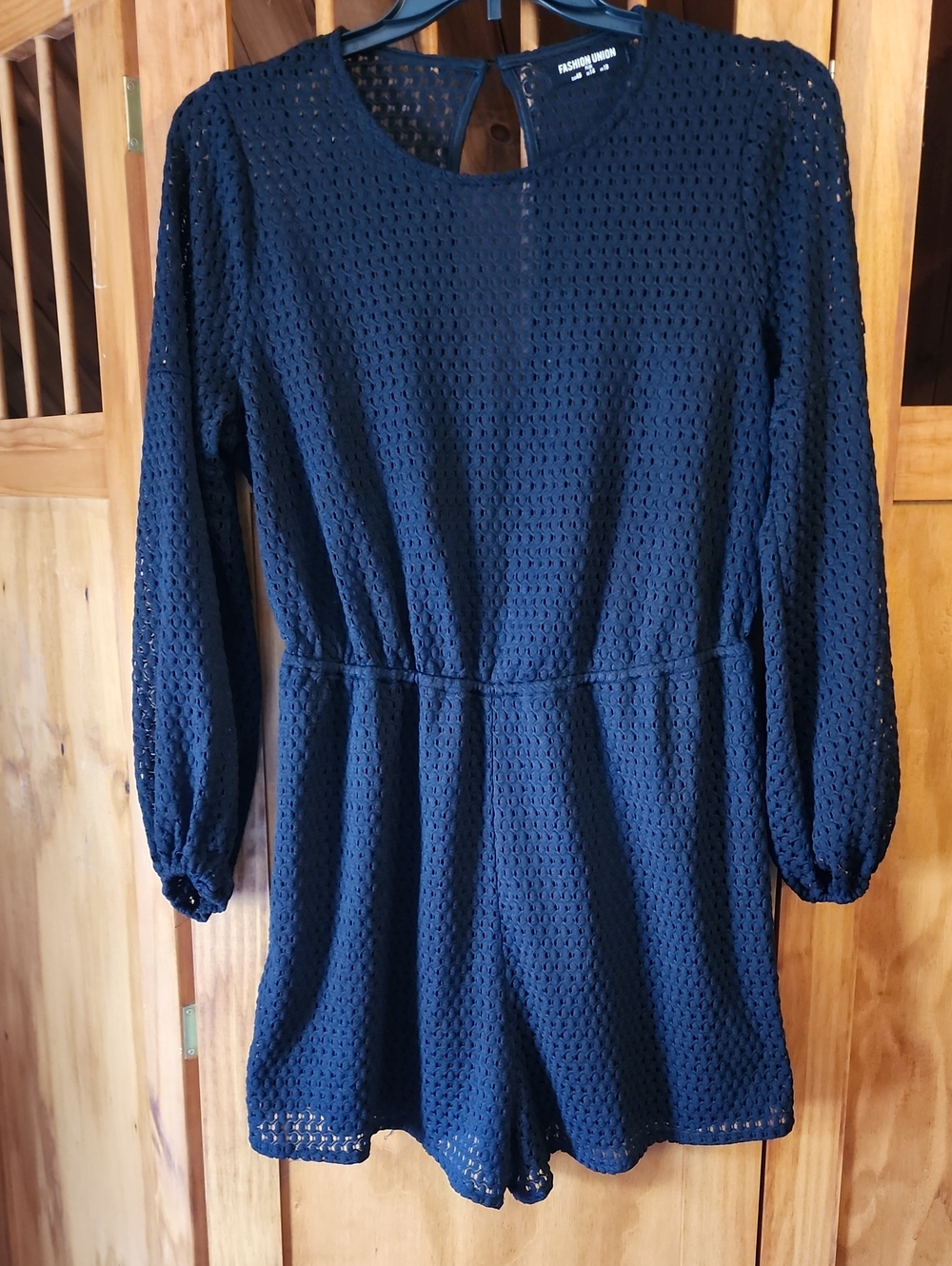 Black Eyelet Long-Sleeve Romper